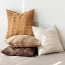 MIULEE Pack of 4 Neutral Corduroy Decorative Throw Pillow Covers 18x18 Inch for Sofa Living Room Couch Bed Rustic Farmhouse Boho Soft Striped Pillow Covers Home Decor Brown