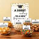 2 x Graduation Candy Buffet Labels, Golden Food Signs for Class of 2026 Table Decors, Graduation Candy Bar Dessert Label for Grad Party Supplies Decorations - A Sweet Ending to A New Beginning (A02)