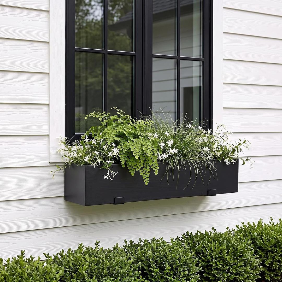 Novabright 24 Inch Wood Window Planter Box with L-Bracket,Black