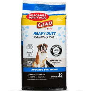 Glad for Pets XL Charcoal Training Pads, Activated Carbon Odor Control with Heavy Duty Leak-Resistant Layers, Quick-Dry Quilted Top Surface, Indoor Potty and Crate Liner, 24 x 24 in, 30 Count