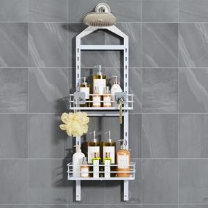 ODesign 2 Tier Height-Adjustable Shower Caddy Hanging Anti-Swing-Over The Shower Head Caddy-Storage Organizer Bathroom Shelves Basket-White