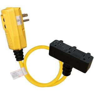AIDA 2FT Auto Reset 12/3 Gauge SJTW Heavy Duty GFCI Extension Cord with 3 Prong Grounded Plug, 15 AMP Yellow Outdoor Extension Cable with LED Lighted, UL Listed, 1 Pack (GFCI Plug)