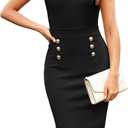 GRACE KARIN 2026 Women's Lightweight Mock Neck Business Work Dress Sleeveless Double Breasted Bodycon Midi Dress (Large, Black)