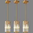 Gold Pendant Lighting Modern Pendant Light Mini Crystal Chandeliers Adjustable Pendant Light Fixture for Kitchen Island Dinning Room Corridor Bedroom(Gold 3-Pack)