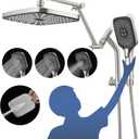 12" High Pressure Rain/Rainfall Shower Heads With Handheld Spray Combo (3+1 Settings & Built-in Power Wash Mode), Double/Dual Shower Head With Handheld - Height/Angle Adjustable (Brushed Nickel)