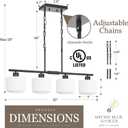 4-Light Kitchen Island Lighting, Modern Black Linear Dining Room Chandelier Light Fixtures with Milk Glass and Chain, Farmhouse Hanging Lights for Kitchen Island Dining Room, OS-YQ8153-4ISBKW