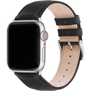 Fullmosa Leather Bands Compatible Apple Watch Band, Dressy Chic iWatch Strap with Case for iWatch, Size: 38mm 40mm 41mm 42mm (S11/10), for Women (Black/Silver)