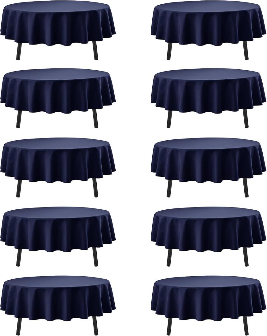 10-Pack Navy Blue Round Tablecloths, 90 Inches, Stain-Resistant Polyester for 4-5 Ft Round Tables - Washable Table Covers for Weddings, Banquets, Birthday Parties, Events