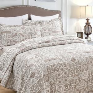 Asuexpect 3 Piece Brown Patchwork Bedspread Sets King Size, Boho Reversible Jacquard Bedding Set for All Season, Soft Lightweight Comforter Bedspread Coverlet Set (106''x96'') with 2 Shams