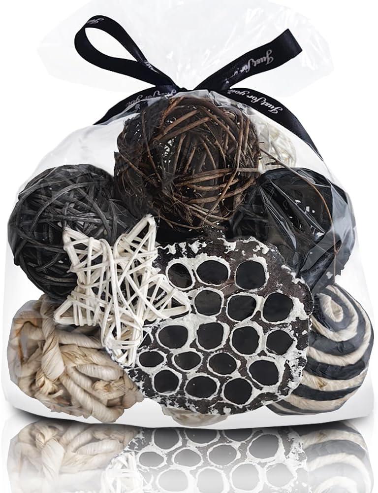 Qingbei Rina Black Decorative Balls for Bowls,Assorted Vase Filler for Centerpieces,Wicker Rattan Balls Decorative Orbs Woven Spheres, Bowl Fillers for Home Decor Wedding