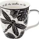 Karma Gifts 14 oz Black and White Boho Mug Dragonfly - Cute Coffee and Tea Mug - Ceramic Coffee Mugs for Women and Men
