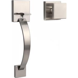 Probrico Square Satin Nickel Front Door Handle, Entry Door Handleset with Square Knob, Exterior/Interior Passage Door Handle with No Lock, 1Pack
