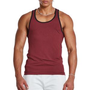 MIZOK Mens Gym Workout Sleeveless Tank Top Color Block Muscle Racerback Athletic Tops Ribbed Knit Shirt (XX-Large, Red)