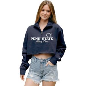 Blue 84 Women's NCAA Officially Licensed Cropped Quarter Zip Sweatshirt Team Color Small