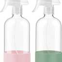 JohnBee Glass Spray Bottles with Silicone Sleeve, 2 Pack16 oz Empty Refillable Containers with Adjustable Spray Nozzles, Spray Bottles for Hair, Cleaning Solutions and Plants Olive Green&Pink
