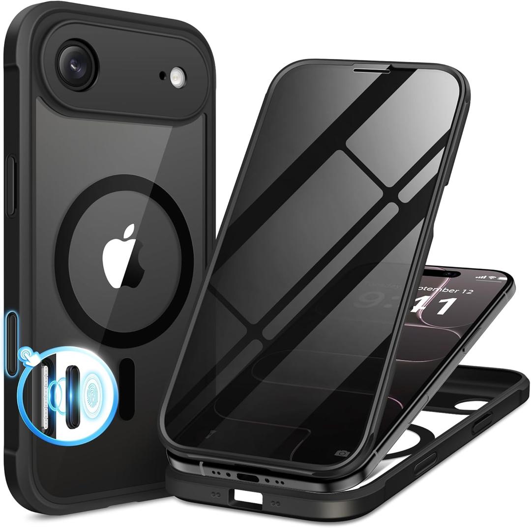 BERFY for iPhone Air Case, Compatible with MagSafe, Built-in Privacy Screen Protector, Camera Protection, Shockproof Full Body Phone Case 6.5", Clear Black