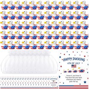 60 Set Patriotic Eagle Duck Figurine Mini Resin 4th of July Party Favors Gifts Red White Blue Tiny Patriotic Animal Ornament with Card Organza Bag for Memorial Day 250th Anniversary Party Decor