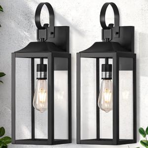 19" Large Outdoor Light Fixture 2 Pack, Porch Lights Sconce Exterior Lighting Fixtures, Black Outside Lights for House Modern Wall Lantern, Anti Rust Outside Coach Lamps for House, Doorway, Garage (Black(No Sensor))