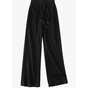 Women's Pants Vertical Grain Wool Blend Elastic Waist Soft Loose Straight Leg Pants, M