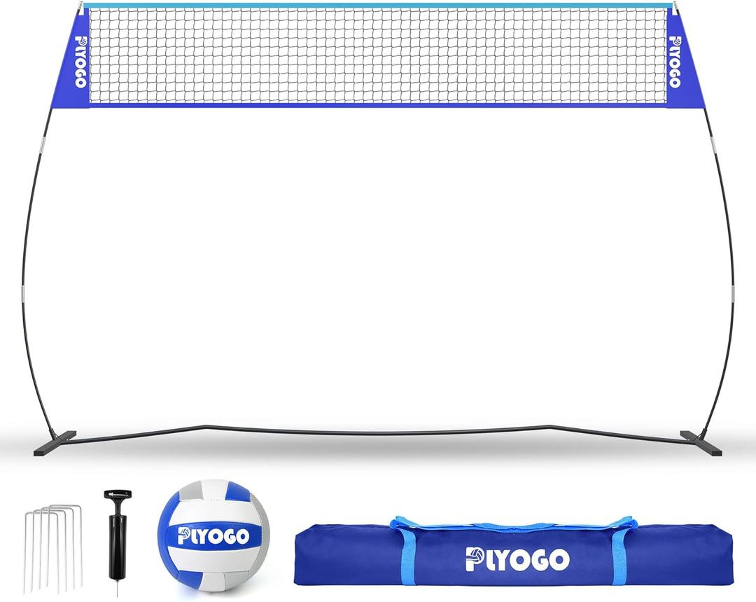 Volleyball Net, 14FT Freestanding Volleyball Net for Backyard, Adjustable Height and Instant Setup, Professional Portable Training Practice Set for Indoor and Outdoor, Volleyball and Carry Bag