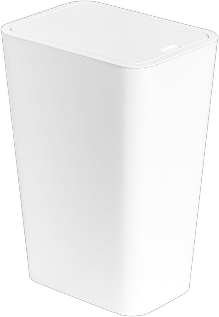 Yieach 12L White Slim Bathroom Trash Can with Lid,3.17 Gallon Pet/Dog Proof Kitchen Trash Can,Rectangle Thin Garbage Can,Covered Waste Basket,Narrow Small Plastic Trashcan for Room,Bedroom,Office,1PCS
