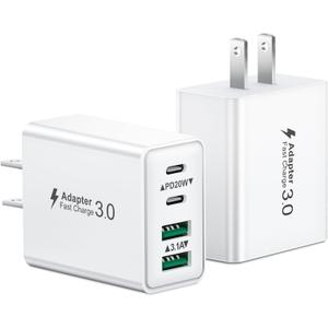 USB C Charger Block, 2Pack 40W 4-Port Type C Fast Charging Block Dual PD Power Adapter+QC Plug Double Wall Charger Blocks Multiple USBC Charging Cube for iPhone 17 16 15 14 13 12 11 Pro Max, Samsung