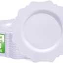 COLOSUS 60pcs White Plastic Party Dinner Plates - 9.5 Inch- Heavy Duty Disposable Plastic Dinner Plates for Party Thanksgiving and Everyday Use