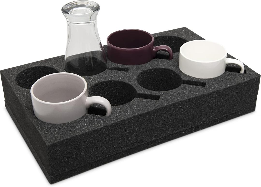 Foam Cup & Glass Holder Grey Sponge Tray, 8-Slot for Standard Mugs Sturdy Travel Drink Campervan Storage, Beverage Organizer for RV, Camper, Boat & Motorhome