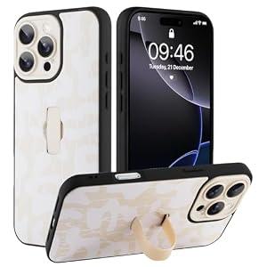 SOKAD for iPhone 16 Pro Max Case with Finger Strap Kickstand, Aesthetic Camo Stripes Phone Case with Finger Hand for Women Men, Slim Full Camera Protection Shockproof Case Cover, White