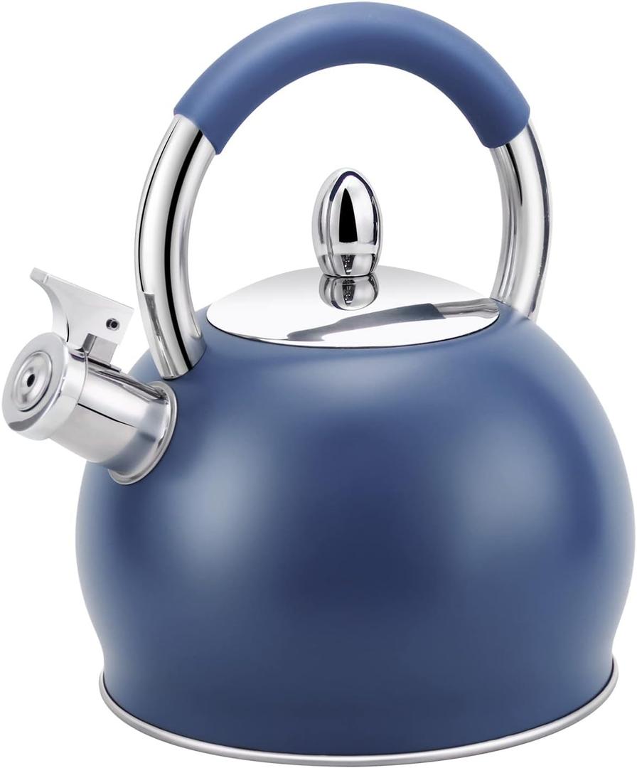 Whistling Tea Kettle for Stove Top Stainless Steel Tea Pot with Ergonomic Silicone Handle Teapot for Stovetop 3.2 Quart / 3 Liter Blue