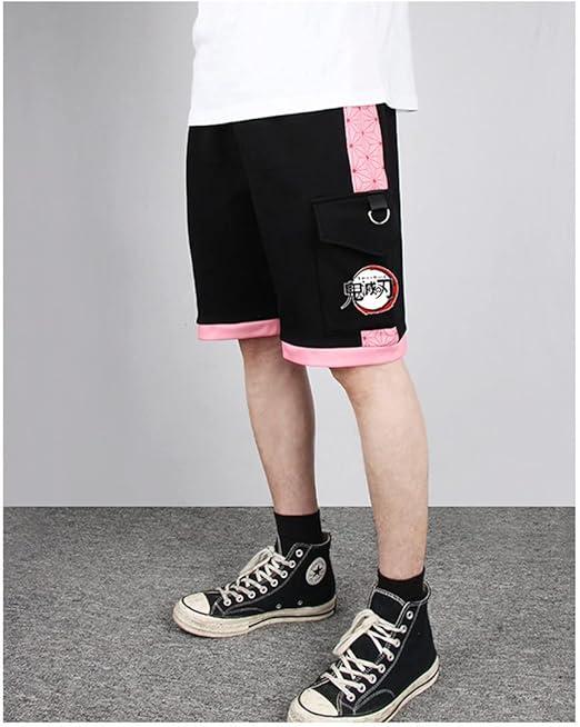 Anime Slayer Mens Cargo Shorts Cotton Drawstring Black Training Shorts with Pocket, Kamado Nezuko  (XL)