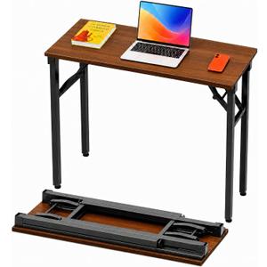 Folding Table Computer Desk - 35.8" No Assembly Folding Desk Design and Foldable Office Desk, Small Desk for Bedroom, Compact Storage Portable Use for Dorm and RV Small Space, Dark Walnut