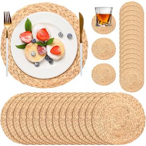 Geosar 200 Disposable Paper Placemats and Coasters Set Paper Woven Placemat with Coasters Outdoor Indoor for Farmhouse Rustic Dining Table Decoration Shower Birthday