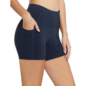 baleaf Biker Shorts Women Yoga Gym Workout Spandex Running Volleyball Tummy Control Compression with Pockets 8" Navy Gray Medium