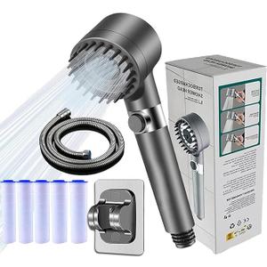 Ion Drops Filtered Shower Head with Handheld, High Pressure Water Flow Showerhead, with Shower Head Filter for Hard Water Boosting, with ON/OFF Switch 4piece set (Grey)
