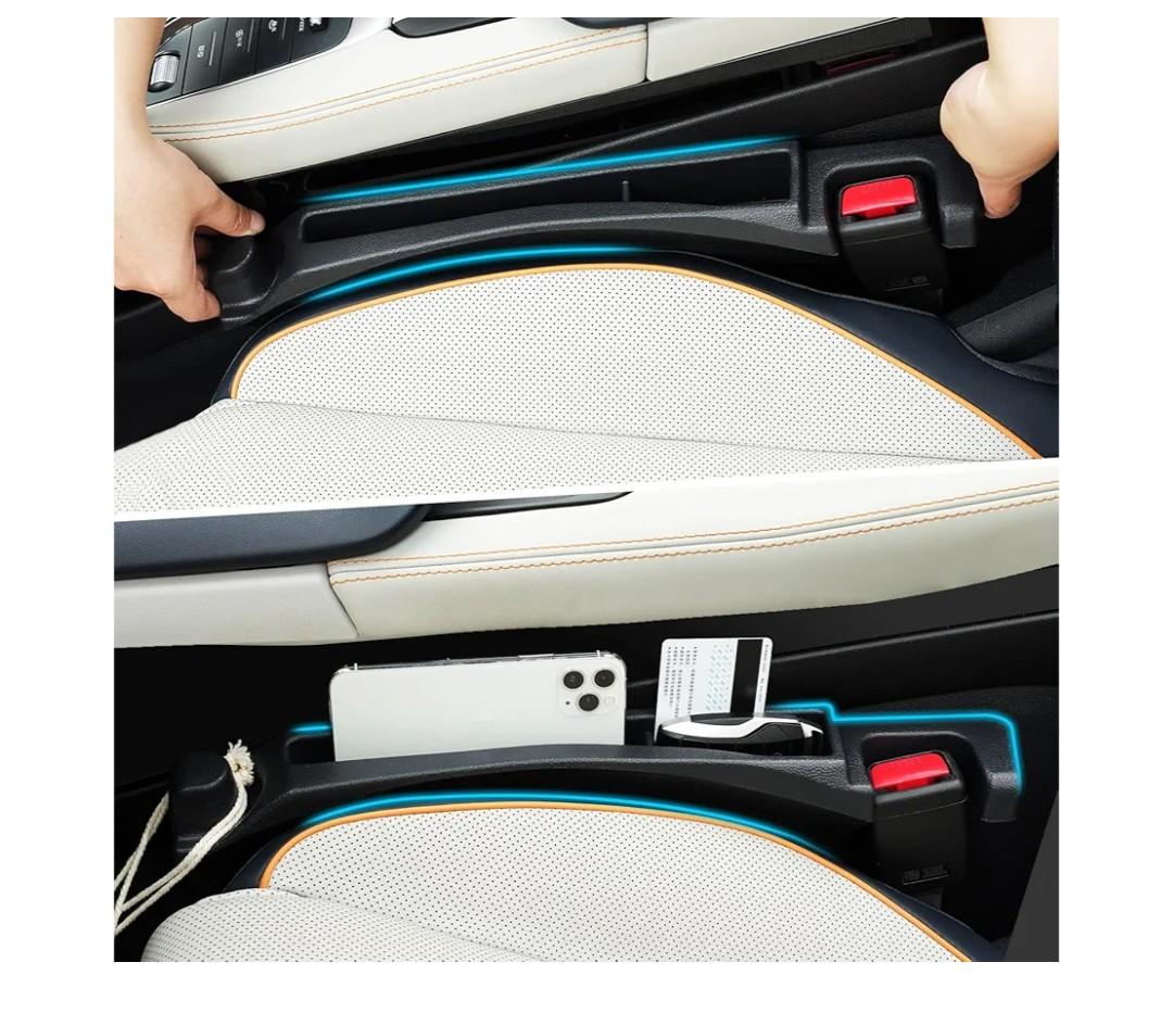Car Seat Gap Filler with Drop Prevention & Storage Hook - Between Seats Console Organizer for SUV Truck - Car Accessories - Set of2 (Black)
