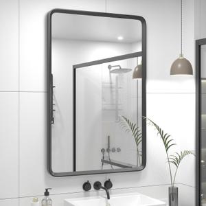24x36 Black Matte Bathroom Mirror for Wall, Rounded Rectangle Vanity Mirror for Bathroom, Tempered Glass, Anti-Rust, Shatterproof (Horizontal/Vertical)