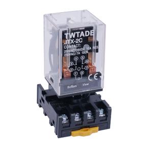 TWTADE/JTX-2C, MK2P-I DPDT Power Relay with Plug-in Terminal Socket Base, DC 24V Coil, 8 Pin 2NO 2NC DC 24V