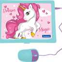 LEXiBOOK - Unicorn Educational and Bilingual Laptop Spanish/English - Toy for Children with 124 Activities to Learn Mathematics, Dactylography, Logic, Clock Reading, Play Games and Music - JC598UNIi2