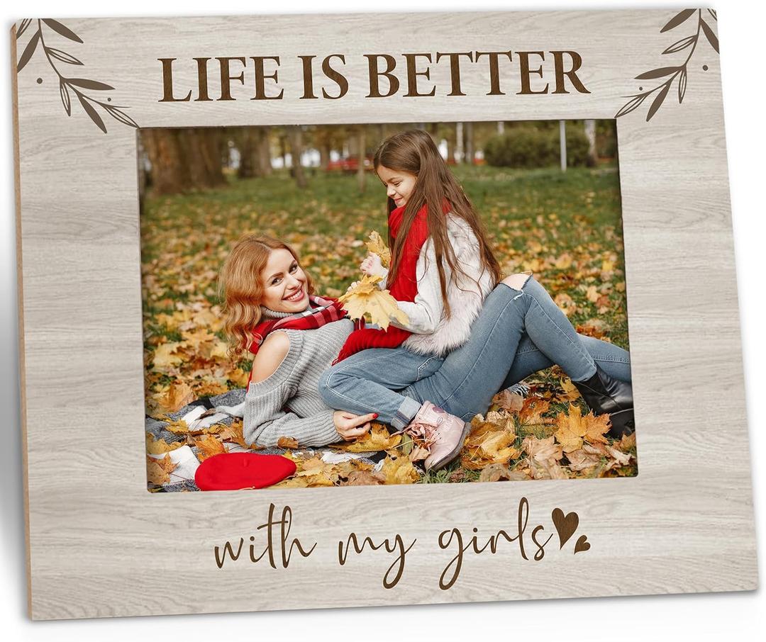 Life Is Better with My Girls Picture Frames, Mom of Girls Photo Frame, Girl Mom Gifts for Mother Father, Mother and Daughter Wooden Photo Frames for Tabletop or Wall Hanging 5x7