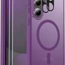 Ezanmull for Samsung Galaxy S24 FE Case Magnetic Shockproof, [Fit for MagSafe] [Glass Screen Protector + Camera Lens Protector] Translucent Anti-Fingerprint Case for Samsung Galaxy S24 FE (Purple)