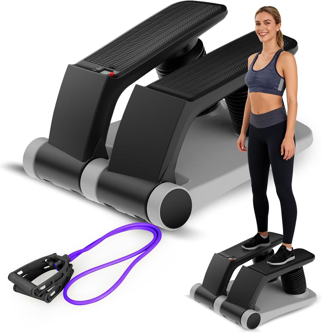 Air Stepper Exercise Machine with Resistance Bands, Stair Stepper with LCD Monitor, Adjustable Resistance Cardio Trainer for Home Workout, Compact Fitness Equipment, 300 lbs Weight Capacity