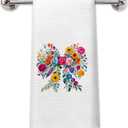 Wildflower Coquette Bow Kitchen Towels, Cottagecore Colorful Floral Dish Tea Towels for Kitchen Decor, Vibrant Botanical Floral Bow Hand Towels for Bathroom Decor, 16x24 Inch