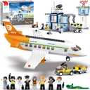Airplane Building Set, City Airport Passenger Plane Toy for 6+ Year Old Boys and Girls, Compatible with Lego Plane, with an Airplane, Control Tower, Terminal, Baggage Cart, 8 Minifigures