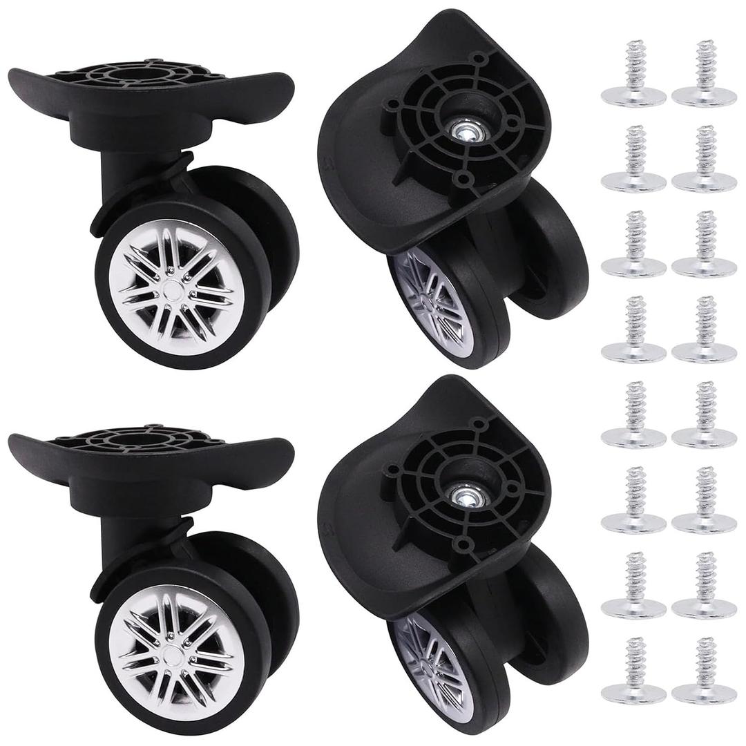 Luggage Wheels Replacement Kit, Suitcase Wheels Replacement with Screws, 360 Rotation Spinner Wheel, Mute Double Row Swivel Wheel for Luggage Suitcase Trolley (Black, 4PCS)