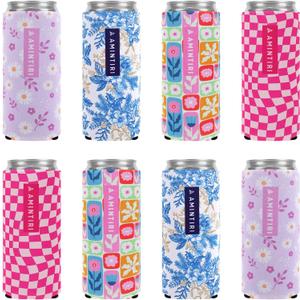 Slim Standard 12oz Can Holder for Beer&Soda, 8 Pack Can Cooler Sleeve for Beverage Soda Drinks, Insulated Neoprene Can Cover, Reusable Can Covers for Women (Multicolor-6, 12oz Slim Can)