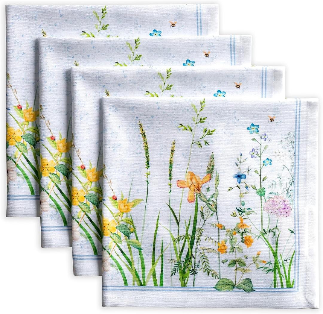 Maison d' Hermine Cloth Napkins Set of 4 100% Cotton Everyday Reusable Square Napkins Cloth Washable Dinner Party Wedding Restaurant Gifts for Mothers Day Spring/Summer (Fleurs De Mai, 20" x 20")