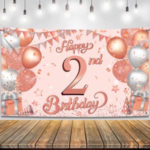 KatchOn, Rose Gold Happy 2nd Birthday Banner - XtraLarge, 72x44 Inch | Happy Birthday Banner for 2 Year Old Birthday Decorations Girl | birthday Backdrop for 2nd birthday Decorations for Girl