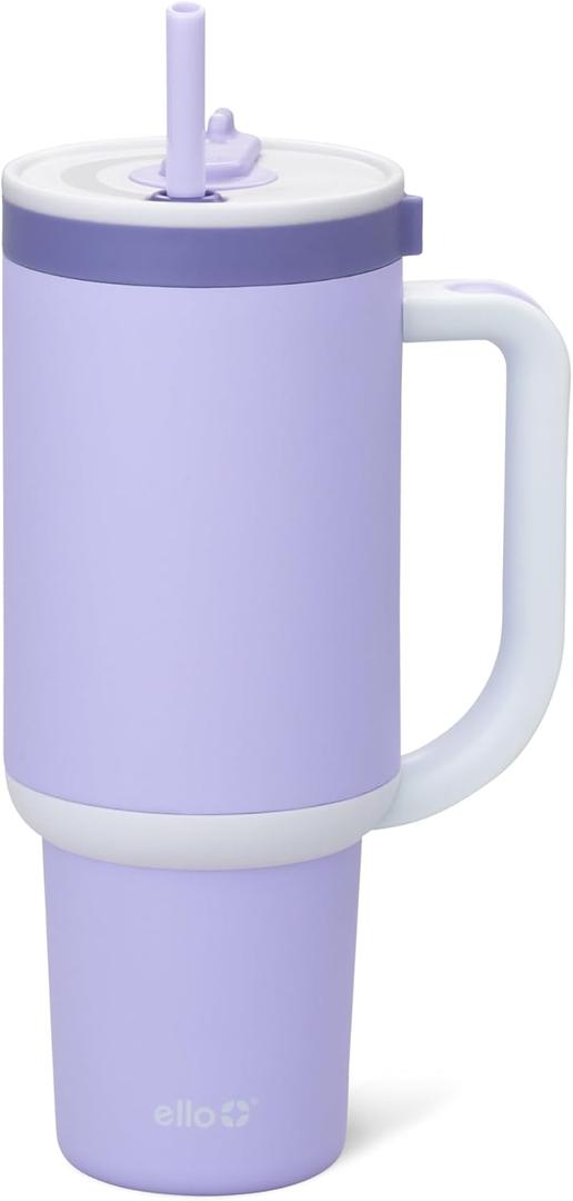 Ello Oasis 40 oz Tumbler with Handle & Retracting Straw | Reusable Insulated Stainless Steel Cup 100% Leakproof, Gifts for Teens Women Men | Keeps cold for 20 Hours, Cup Holder Friendly, Twilight