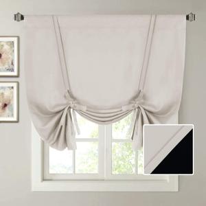 H.VERSAILTEX 100% Blackout Tie Up Curtains for Thermal Insulated Black Lined Balloon Roman Shade Bathroom Window Rod Pocket for Small Window,63 inches Long for Bedroom Rod Pocket Pumice Stone,42"W x 63"L (Pack of 1), Pumice Stone